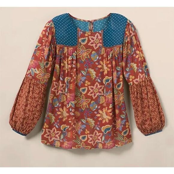 Matilda Jane Heart to Heart Garden Mums Mixed Print Floral Blouse medium NWT - Picture 6 of 9